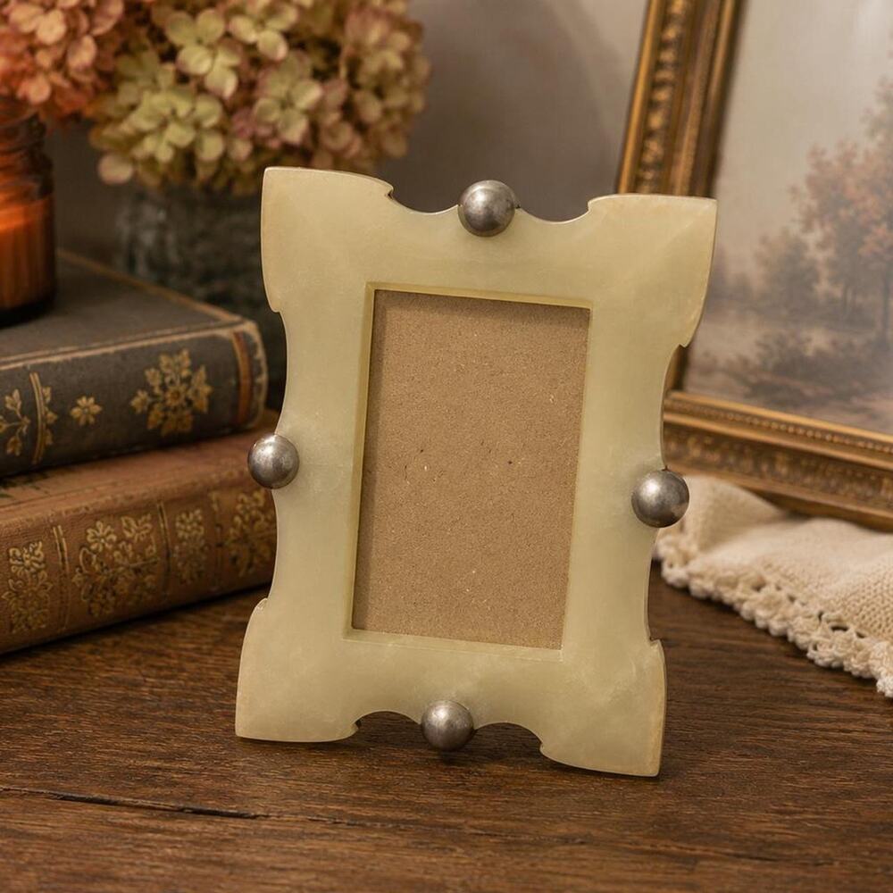 Pistachio Green Resin Picture Frame Silver Accent Tabletop Mini